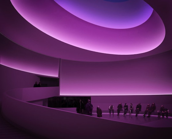 In New York, June 21 through Sept. 25,  2013, the Guggenheim Museum exhibition will feature t a new Turrell commission filling the entire open space of the famous rotunda of the museum, which was designed by Frank Lloyd Wright.