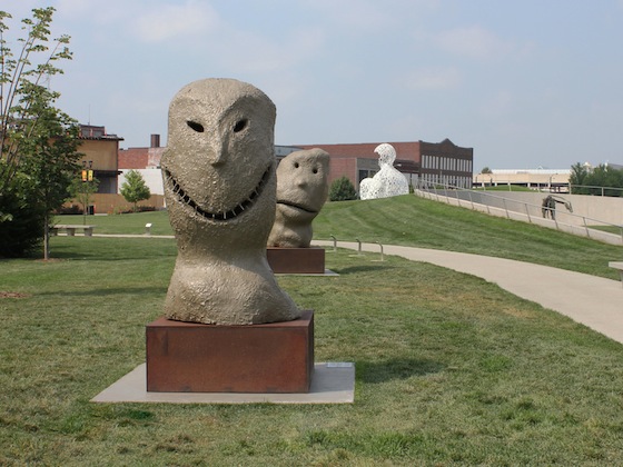 Rondinone's "Moon Rise, East, January" is located in the Pappajohn Sculpture Park at the southwest corner of 13th Street and Grand Avenue, in Des Moines, Iowa. 