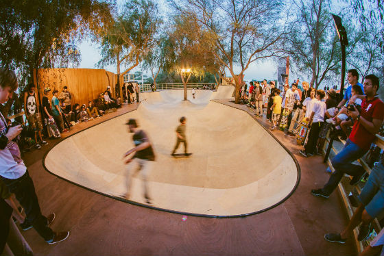 Back in 2012, Tashkeel, a hub for creatives and artists in Dubai in the United Arab Emirates, held the first Skate Biladi event constructing a huge skateboard ramp in its gardens. The unique skate park design was created as both a functional space for skateboarding and an art installation celebrating the curves of Arabic calligraphy. The ramp is open to all and is accessible throughout the year. The much-loved Canopi Bowl is also located at Tashkeel and is built around natural obstacles such as trees and shrubbery creating a cool and sheltered place to skate. Photo credit: Angelo Aguilor Photos